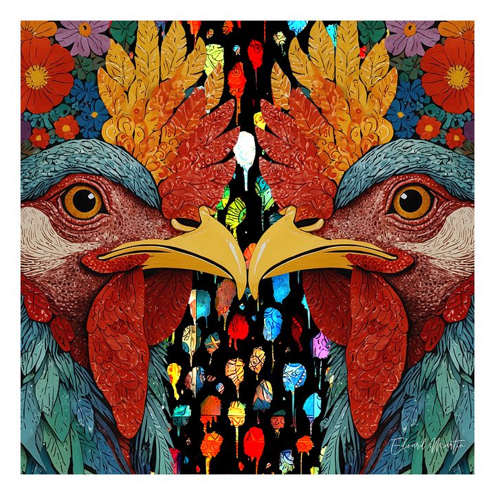 Symmetrical Rooster Heads Poster product image (1)