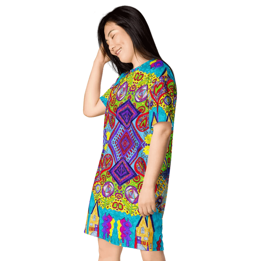 Abstract Doodle Happiness Ladies T Shirt Dress product image (7)