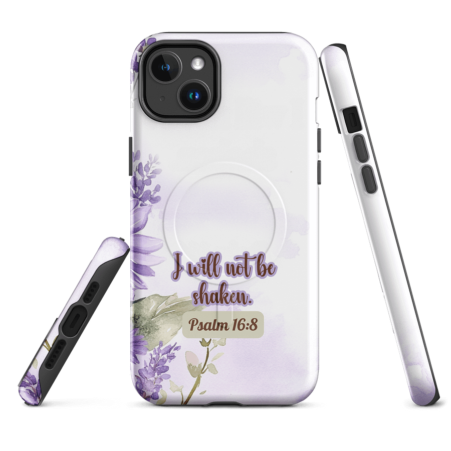 Floral Inspirational Tough iPhone Magnetic Case, Psalm 16:8 Gift, Faith Gift, MagSafe® iPhone® Tough Case, iPhone 14, iPhone 15, iPhone 16, Pro, Pro Max, Plus. product image (1)