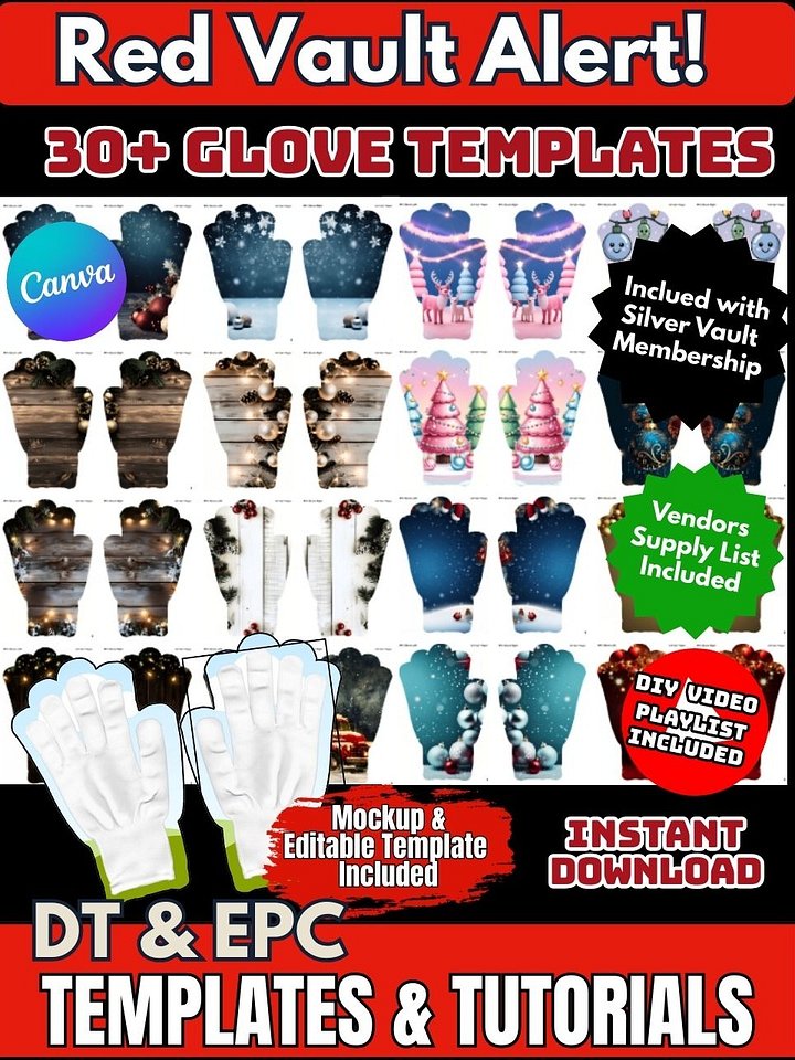 30 Plus DT and EPC Crafters Holiday Sublimation Glove Templates product image (1)