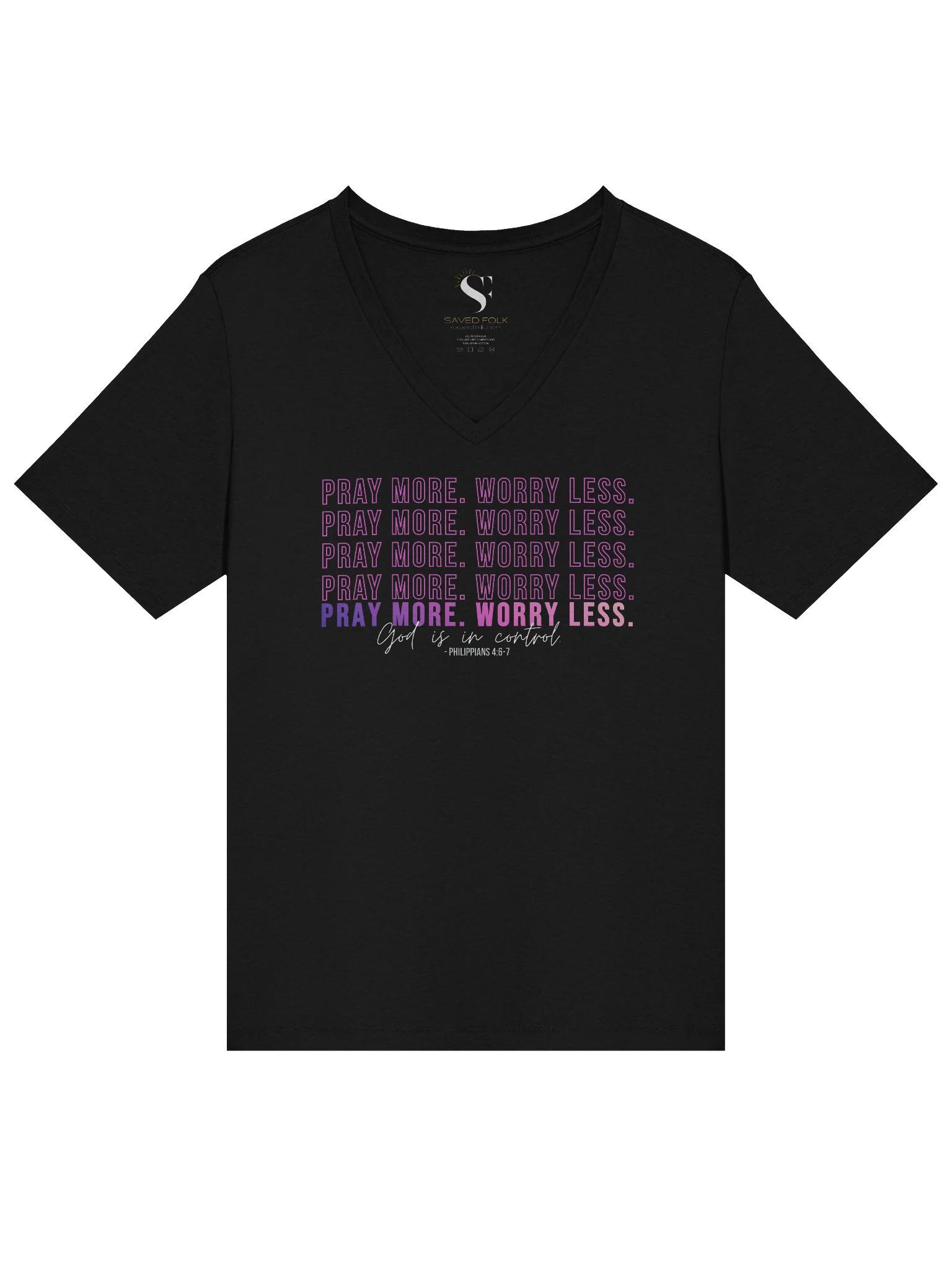 Pray More Worry Less 2.0 V-Neck Tee - Pink Gradient product image (4)