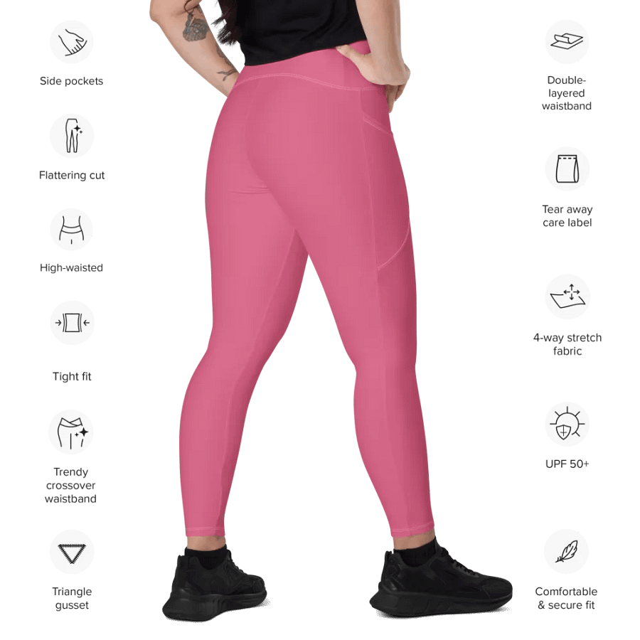 Plain Rosy Blush Pink Soft Summer Women's High Waisted Premium Crossover Leggings with Pockets by Treasure Pie product image (11)