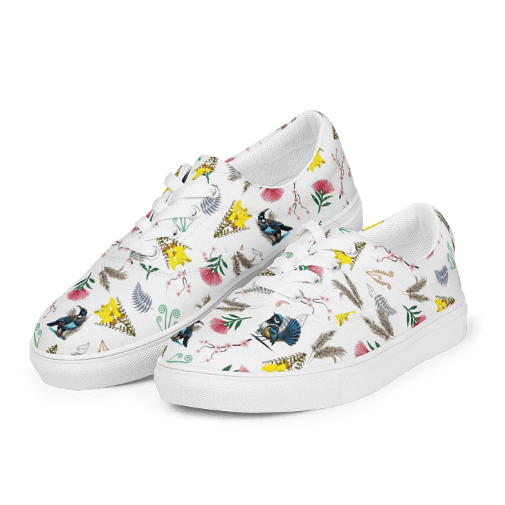 NZ Blooms and Birds Lace-Up Canvas Shoes (White) product image (1)