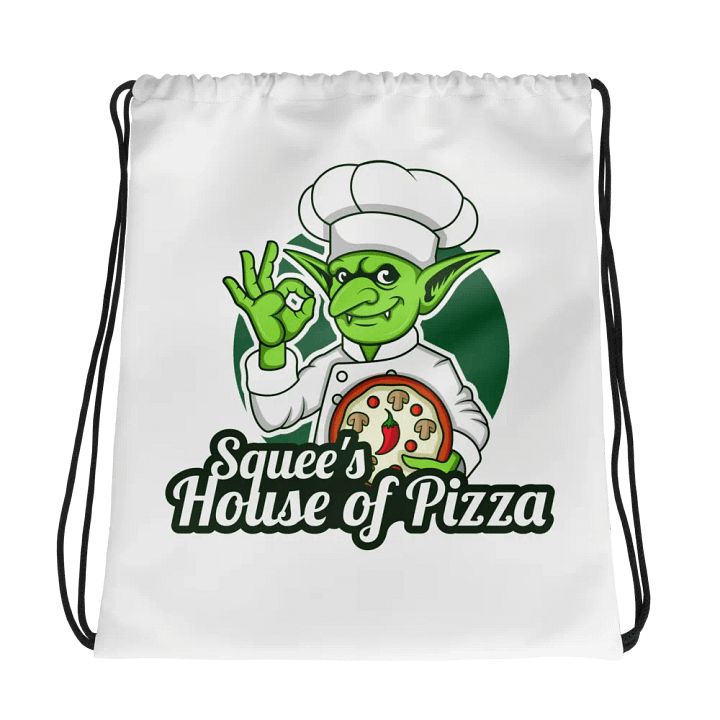 Squee’s House of Pizza Drawstring Bag (White) product image (1)