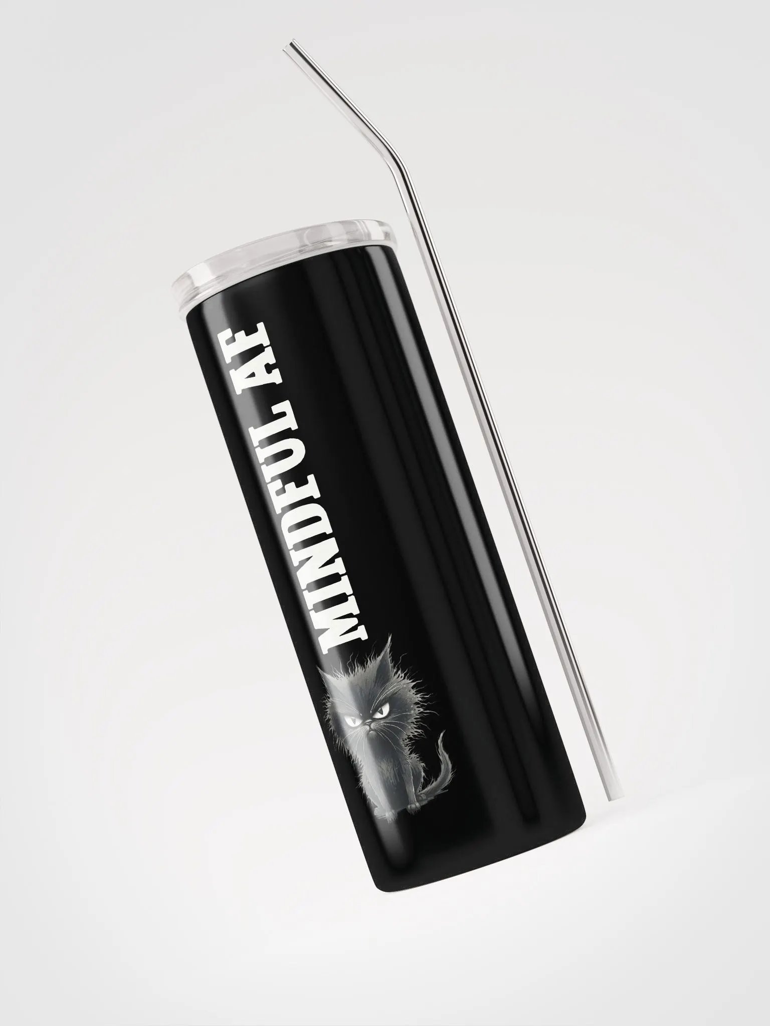 Mindful AF Stainless Steel Tumbler with Cat Illustration | Eco-Friendly Gift! product image (3)