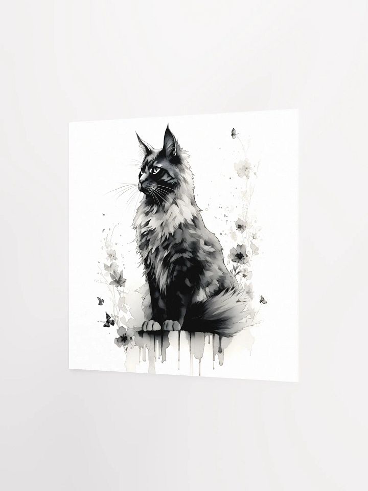 Maine Coon Floral Ink Poster – Black & White Art product image (2)