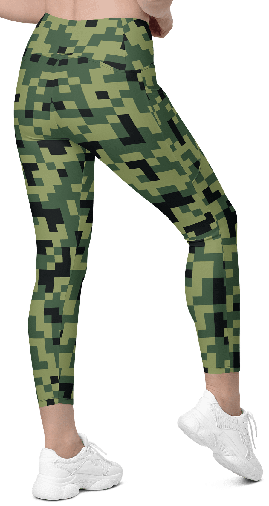 Military Green Camouflage Pixels Camo Pattern Leggings with Pockets product image (7)