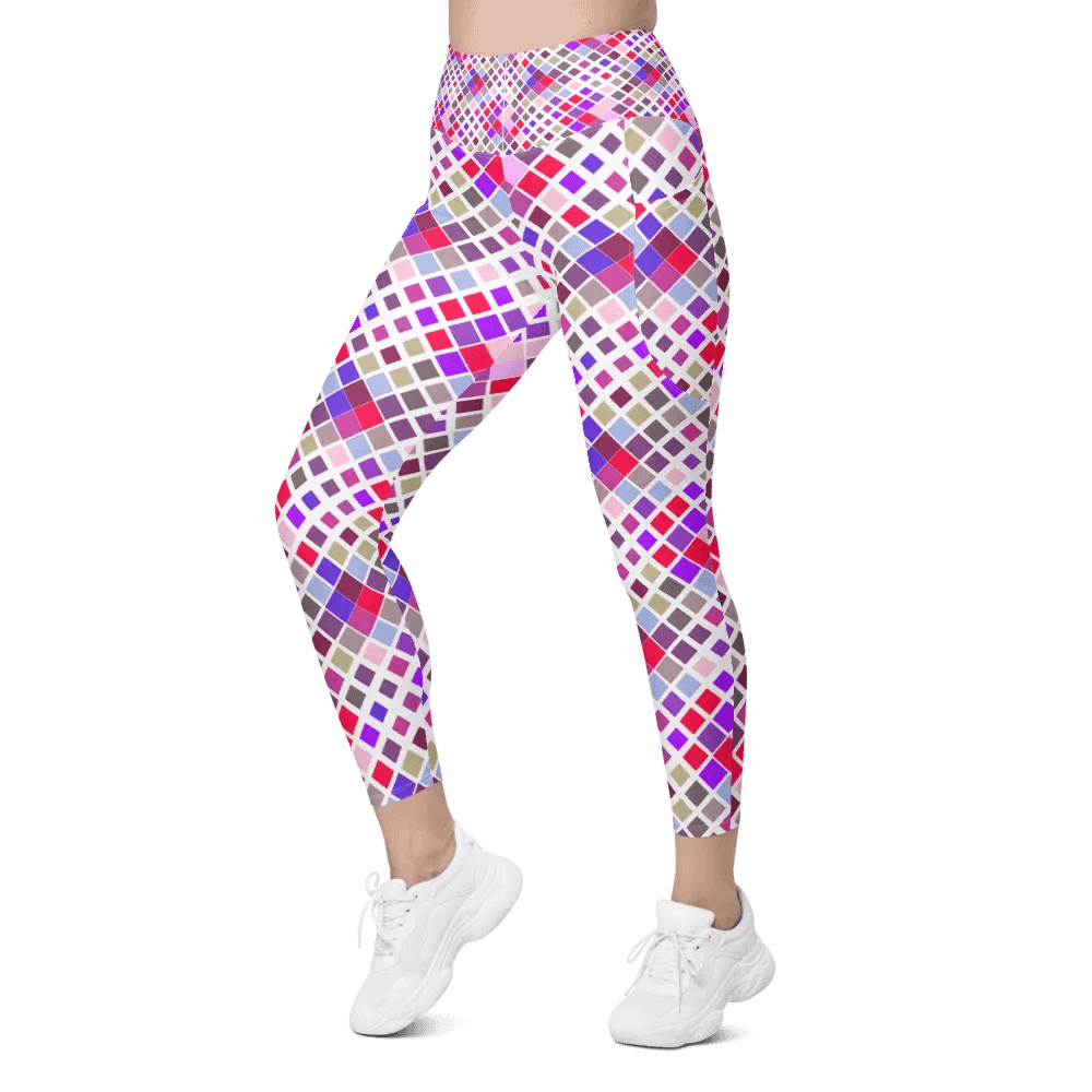 Colorful Square Pattern Design Leggings with Pocket - v12 product image (8)