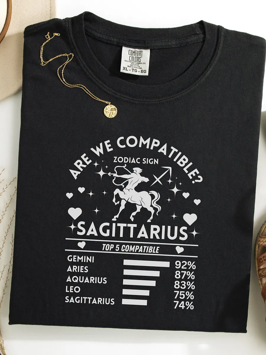 Sagittarius Zodiac Sign Romantic Compatibility T-Shirt - Dark Comfort Colors 1717 product image (1)