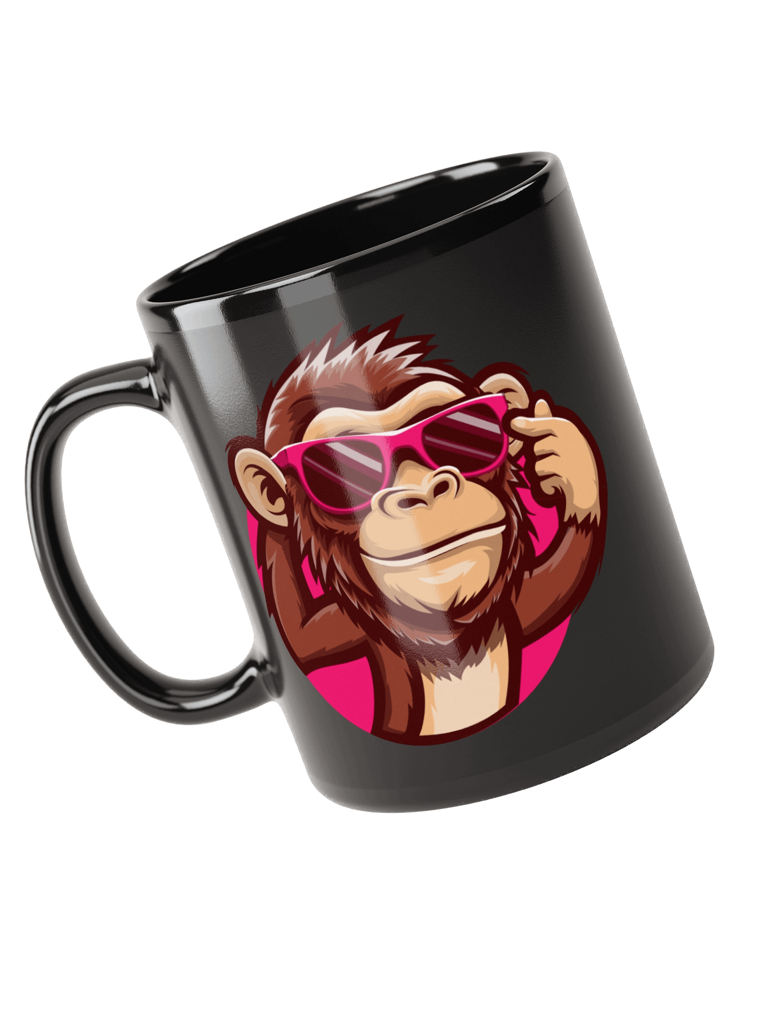 Playful Monkey Pink Sunglasses Black Coffee Mug product image (4)