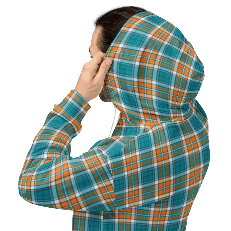 Turquoise and Orange Sporty Plaid Hoodie product image (8)