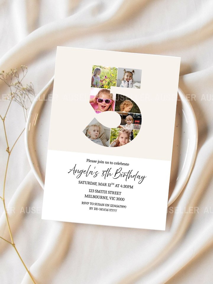 5th Birthday Photo Collage Editable Invitation Template product image (2)