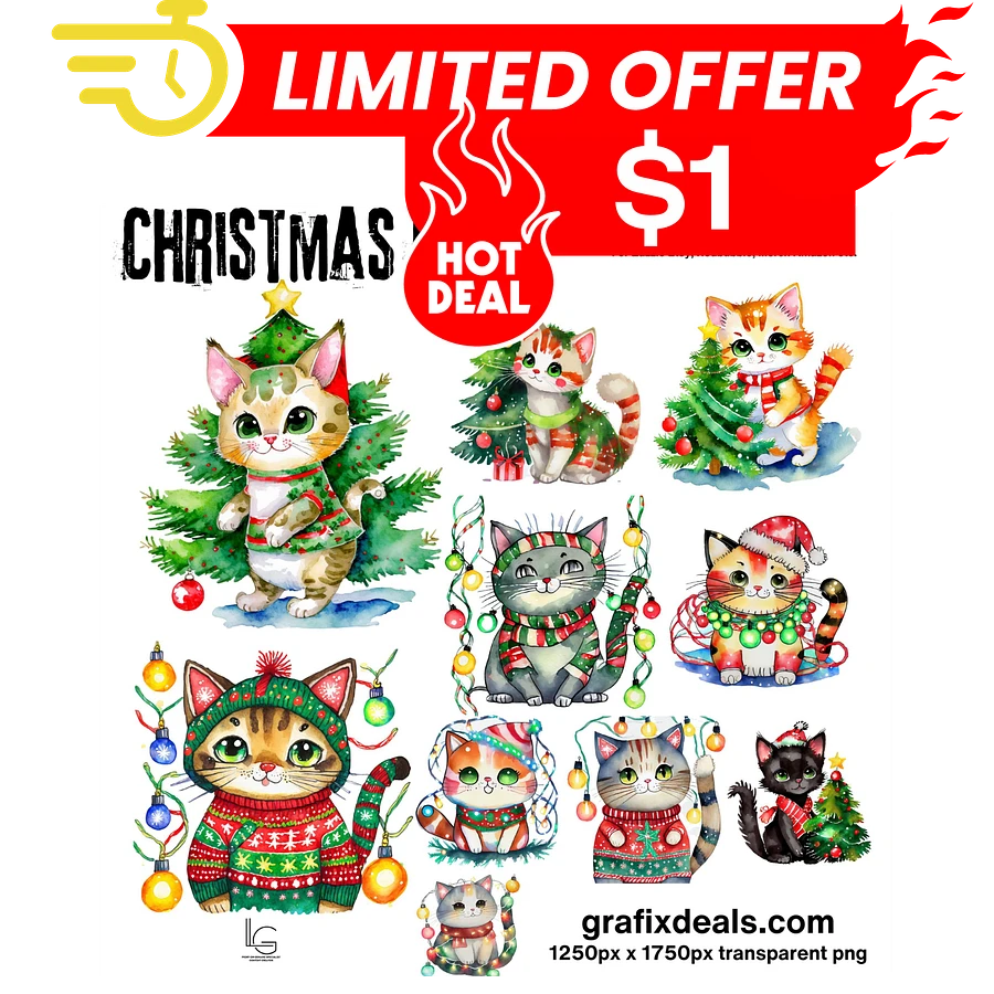 $1 Deal! Cute Christmas Cat Graphics Bundle product image (1)