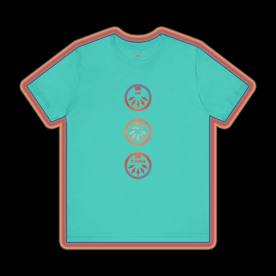 MIDI In Out Thru - Musical Instrument Digital Interface Synthesizer T-Shirt (COLOUR PRINT B) product image (1)