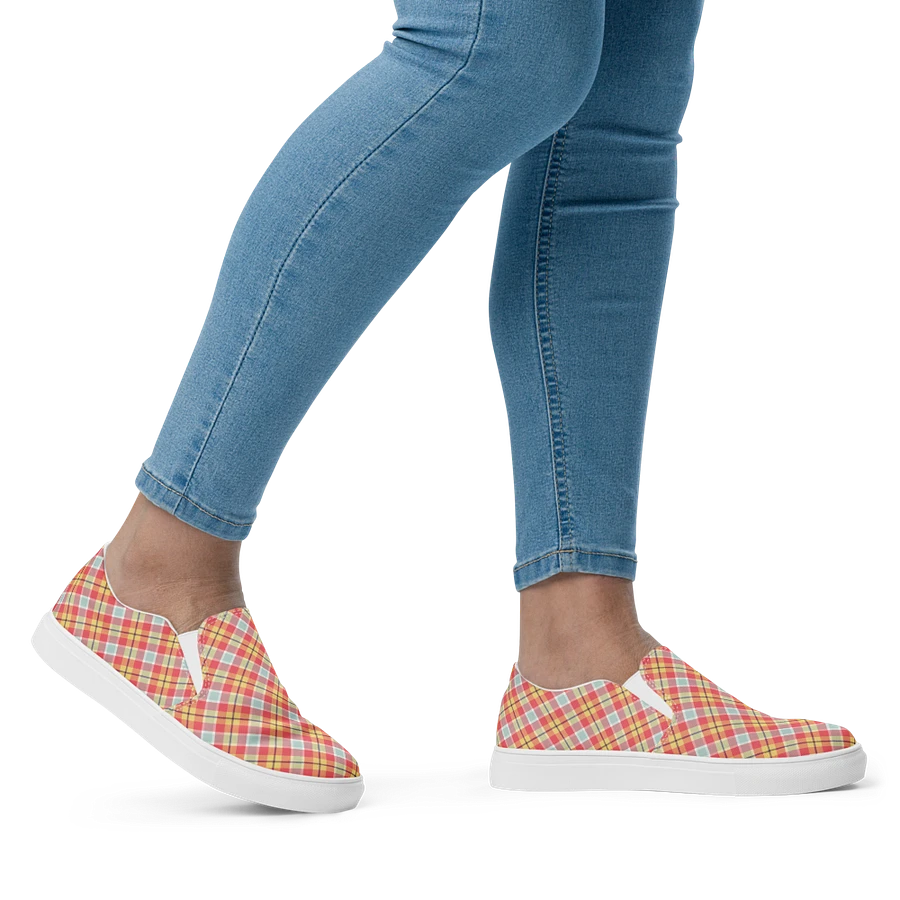 Coral Pink, Yellow, and Mint Green Plaid Women's Slip-On Shoes product image (7)