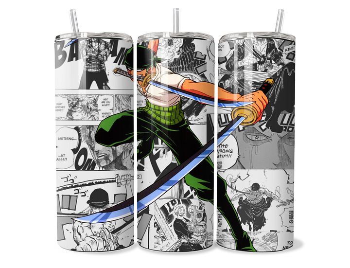 One Piece - Roronoa Zoro Manga Panel Tumbler (Three-Sword Fury) - 20oz Stainless Steel product image (1)