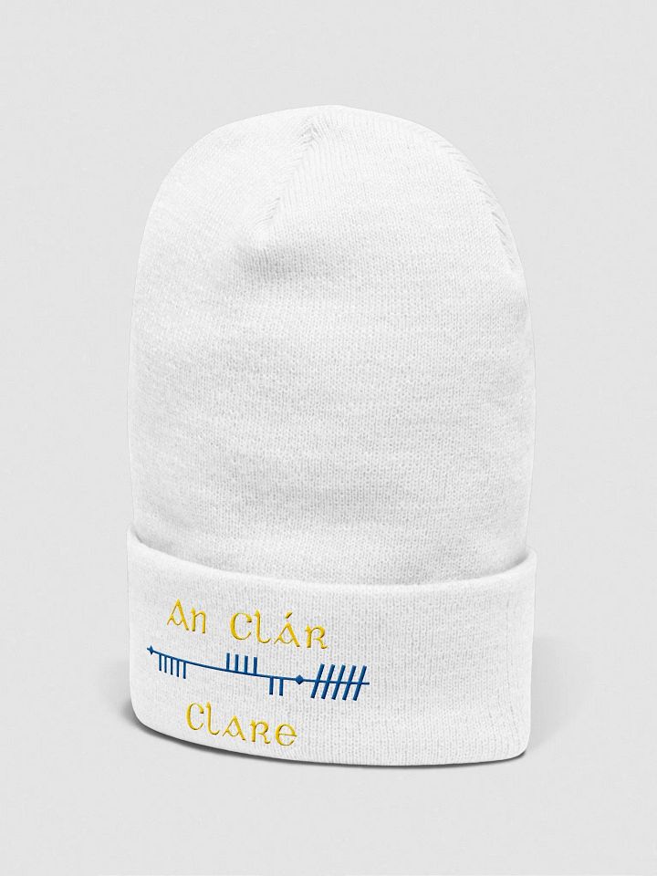 Clare/An Clár, Scholastic Style Ogham, Blue and Gold, embroidered Cuffed Beanie product image (2)