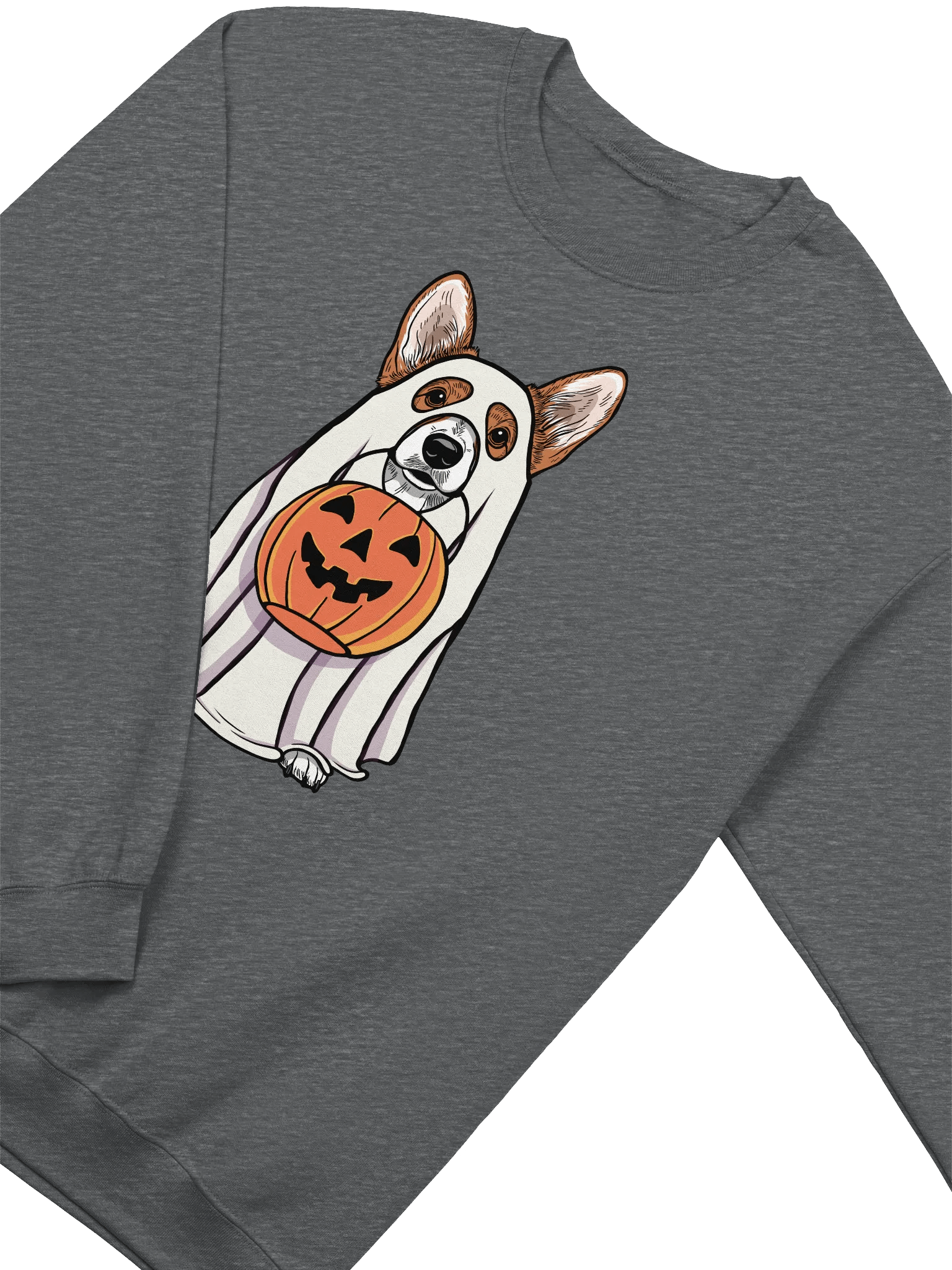 Funny Halloween Cardigan Welsh Corgi(Sable) Sweatshirt | Funny Corgi Wearing a Ghost Costume and Holding a Pumpkin Basket product image (8)