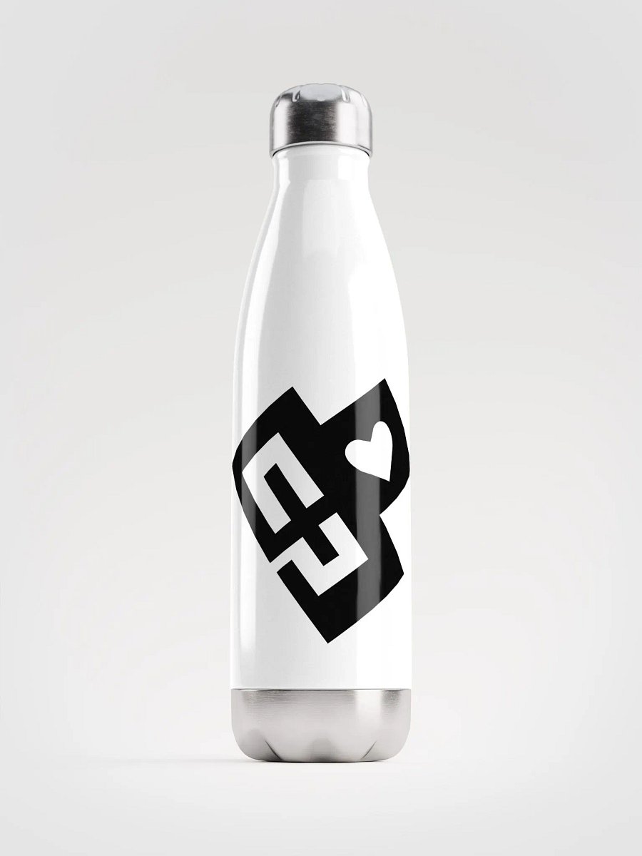OptimusProcrastinus HeartChip Stainless Steel Water Bottle (Black on White) product image (1)