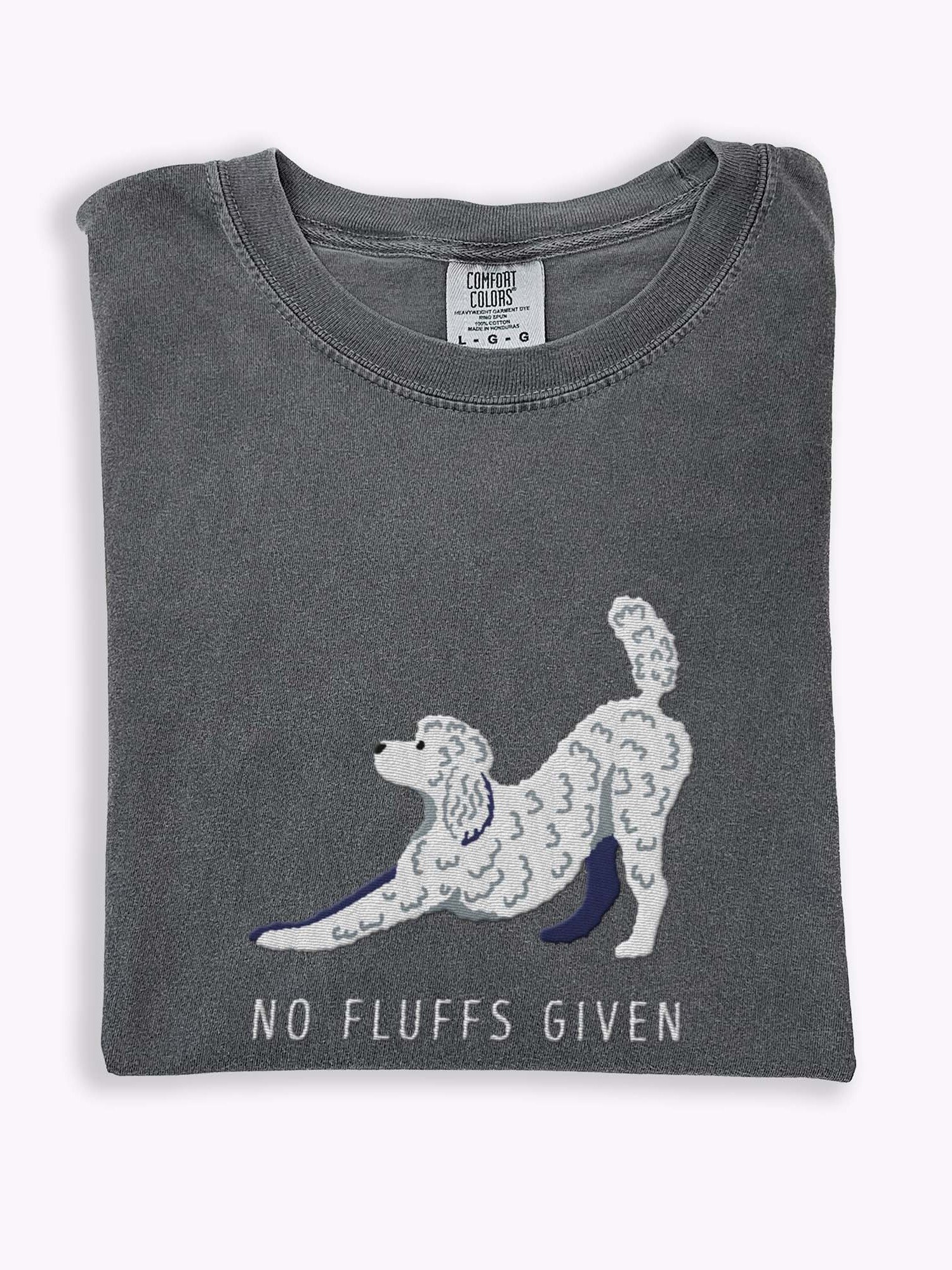No Fluffs Given(2) T-Shirt(Embroidered) of a Standard Poodle(White) product image (1)
