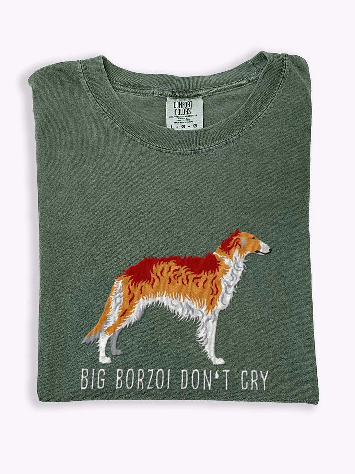 Big Borzoi Don't Cry T-Shirt(Embroidered) of a Borzoi(Tan & White) product image (1)