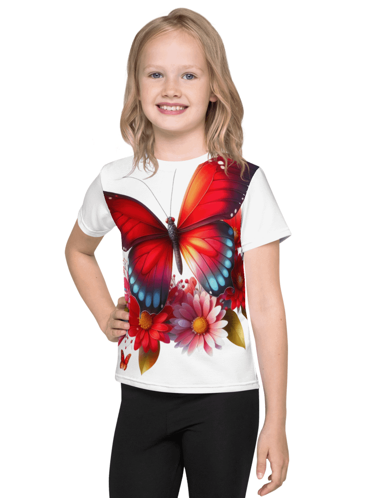 Vibrant Butterfly Paradise Red Stripped Unisex Tee product image (11)