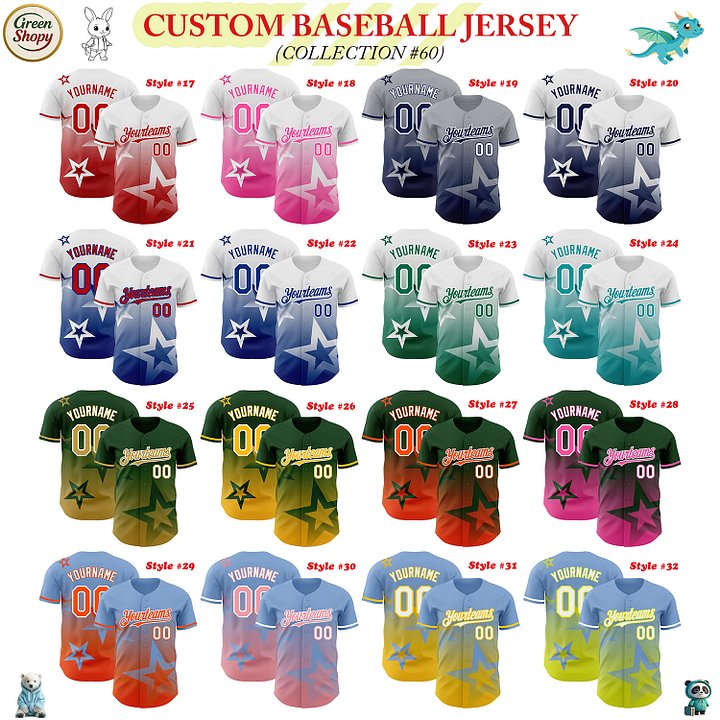 Authentic Baseball Jersey, Custom Baseball Jersey, Personalized Sport Jersey, Colorful, 3D Gradient Style Twinkle Star product image (182)
