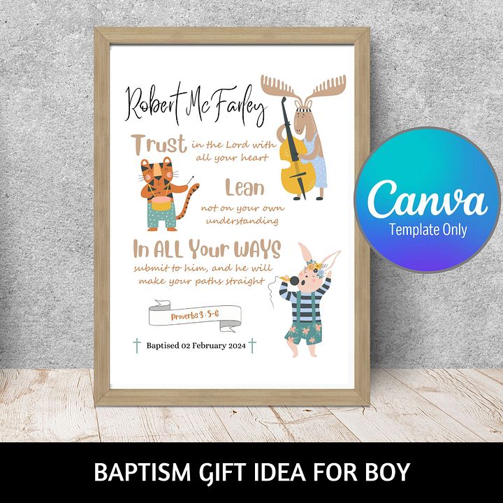 Funny Animals With Musical Instruments Baptism Canva Template product image (1)
