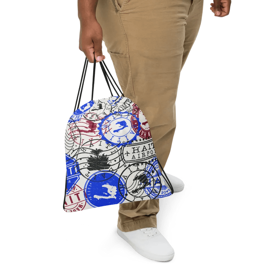 Haitian Stamp Collage Drawstring Bag product image (5)