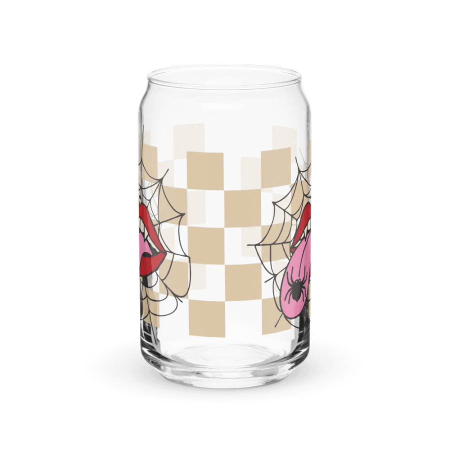 Spooky Chic: Halloween Glassware -Playful Spider and Tongue Design - Can, Wood Cover and Metal Straw product image (1)