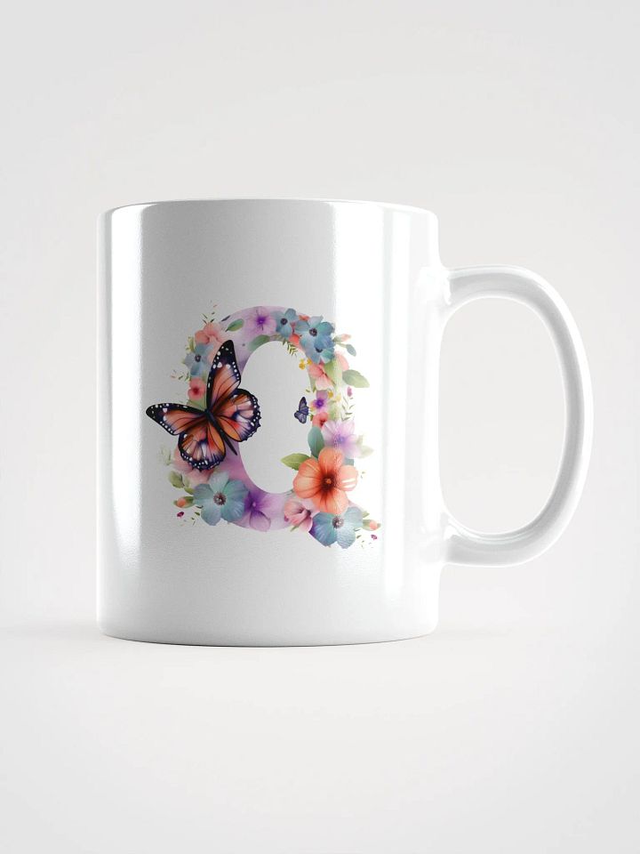Letter Q Monogram Floral Fantasy White Glossy Mug product image (3)