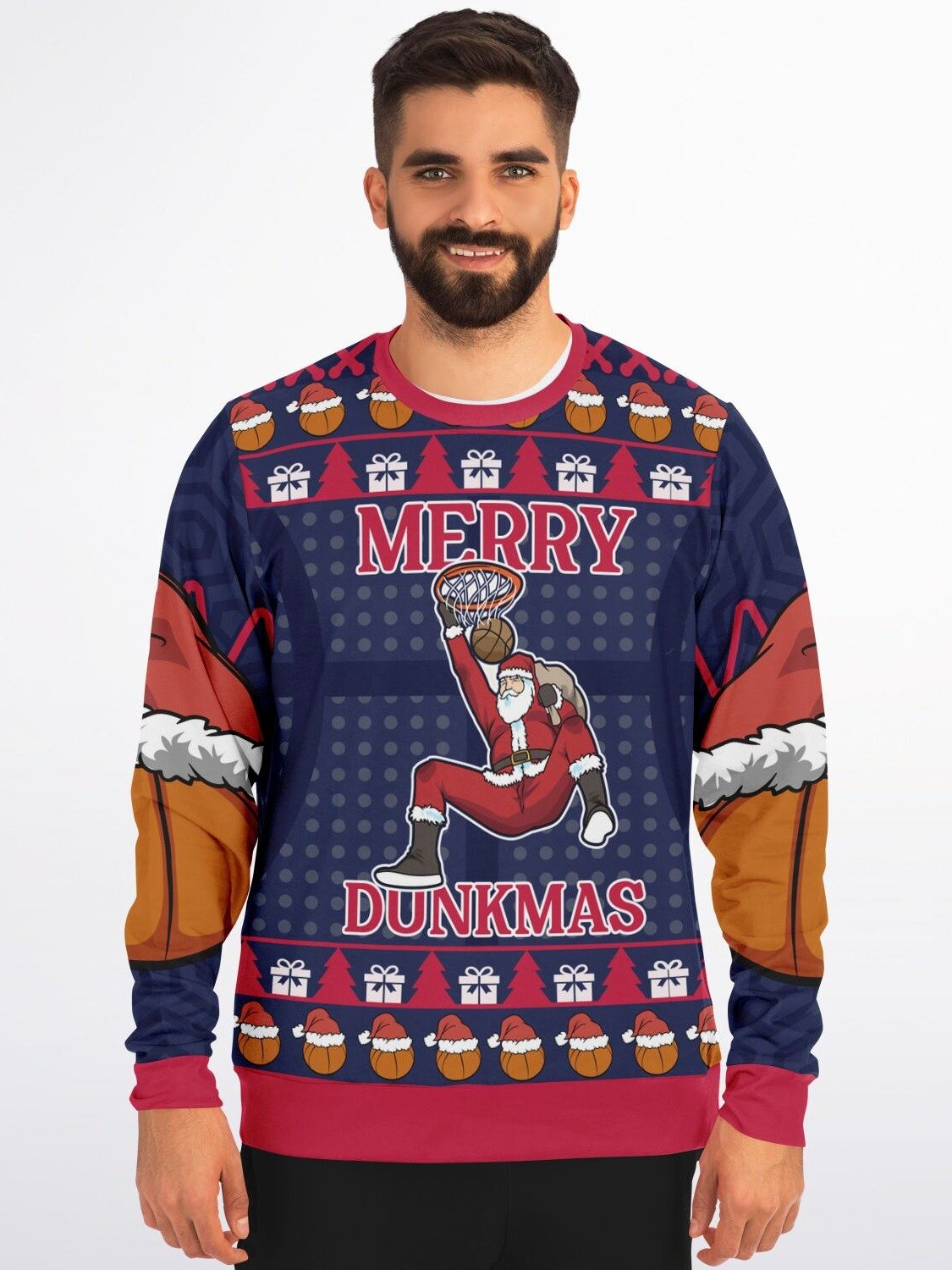 "Merry Dunkmas" Basketball Christmas Sweater | Santa Slam Dunk Holiday Sweatshirt | Sports Christmas Party Outfit product image (3)