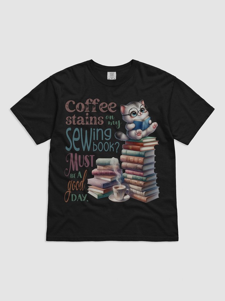 Coffee Stains Cozy Cat and Sewing Books T-Shirt product image (1)