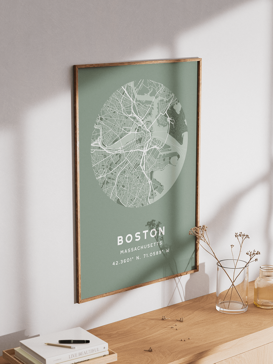 Boston Street Map Poster – Sage Green Minimalist Circular City Art product image (3)