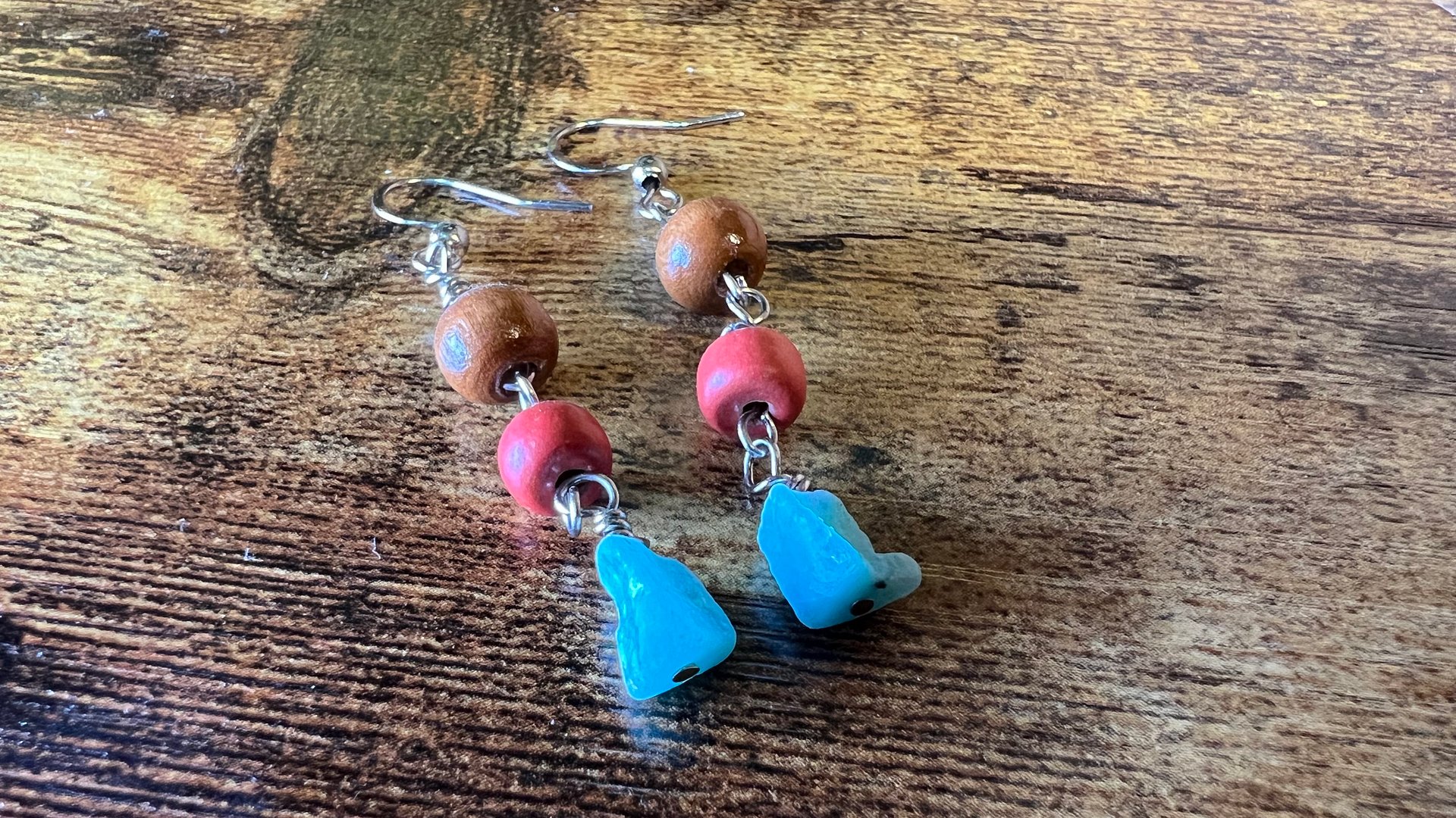 Earrings - Wood Beads, Handmade Ceramic Beads, Ammonite - Hand-made by JB product image (1)