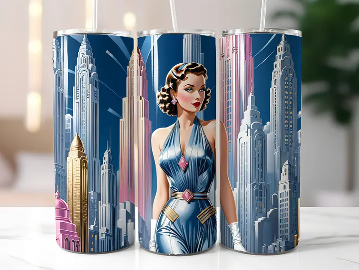 Art Deco Flapper Girl 20 oz Skinny Stainless Steel Tumbler - v2 product image (2)