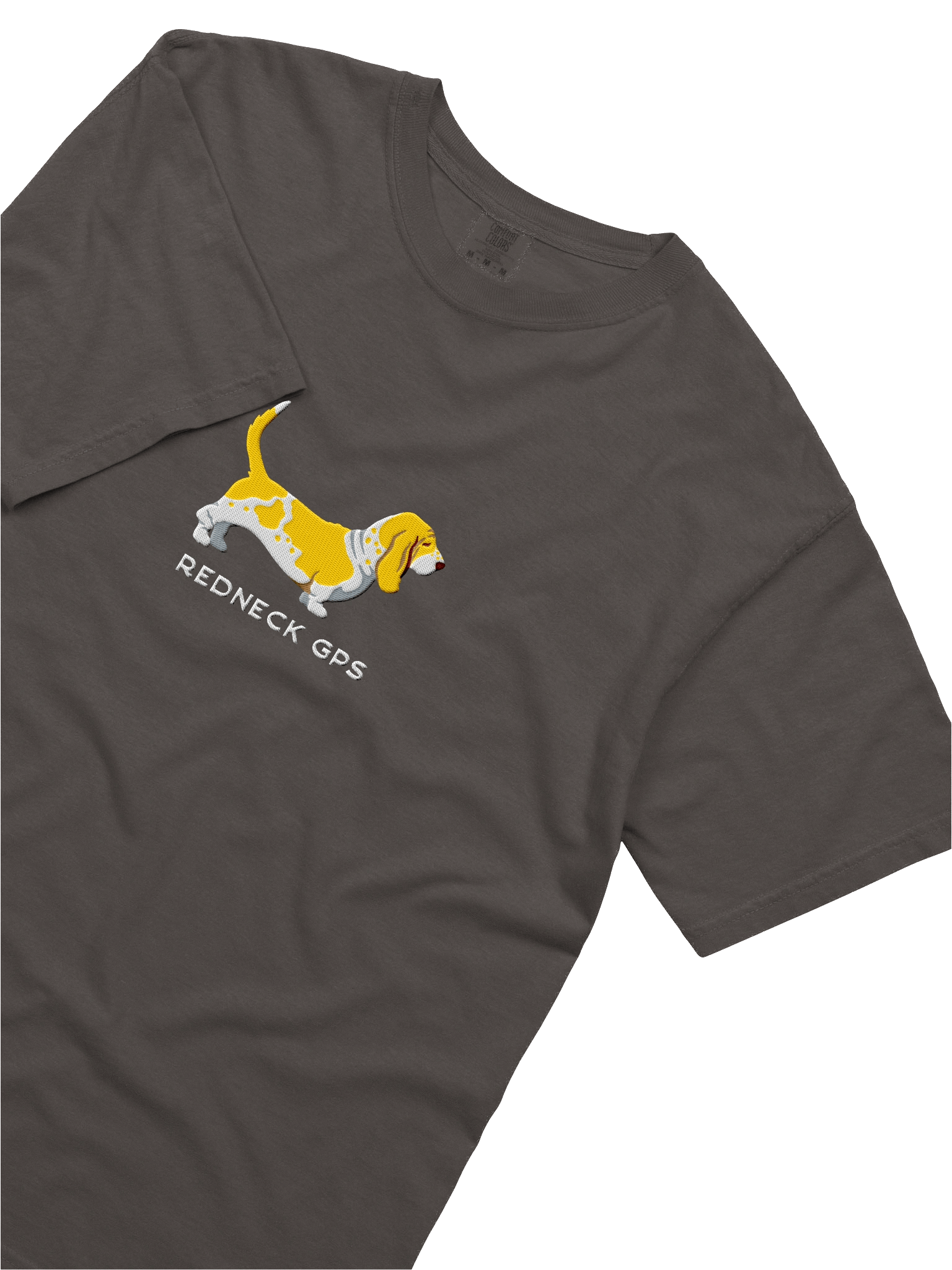 Redneck GPS T-Shirt(Embroidered) of a Basset Hound(Lemon & White) product image (25)