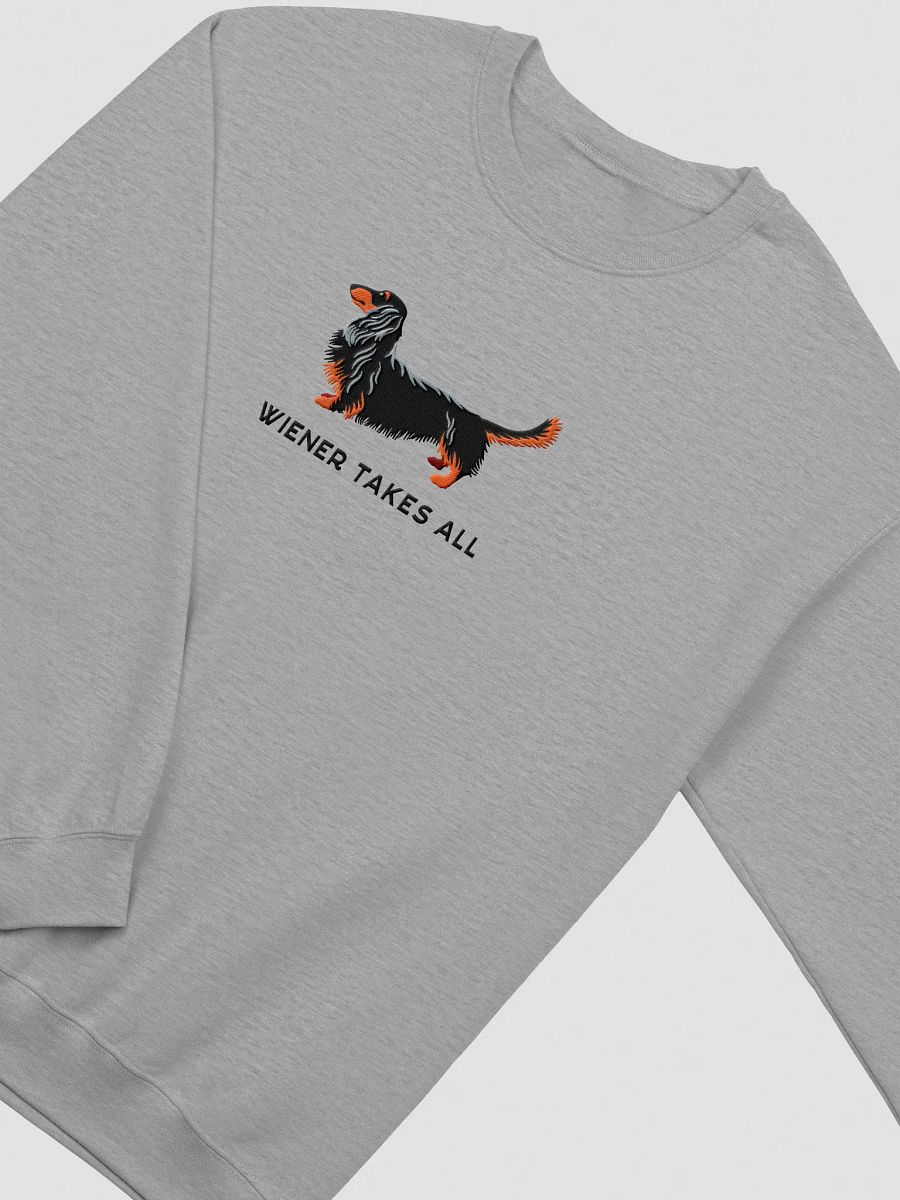 Wiener Takes All Sweatshirt (Embroidered) of a Longhaired Dachshund(Black & Tan) product image (12)