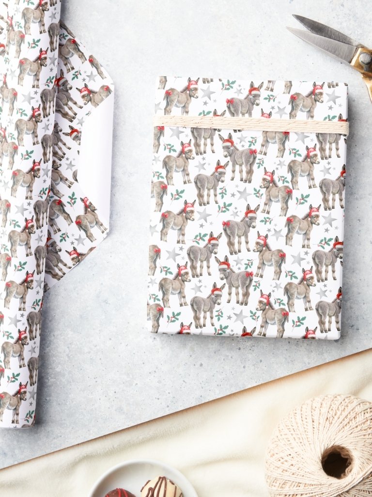 Donkeys Santa Hats Christmas Gift Wrapping Paper product image (3)