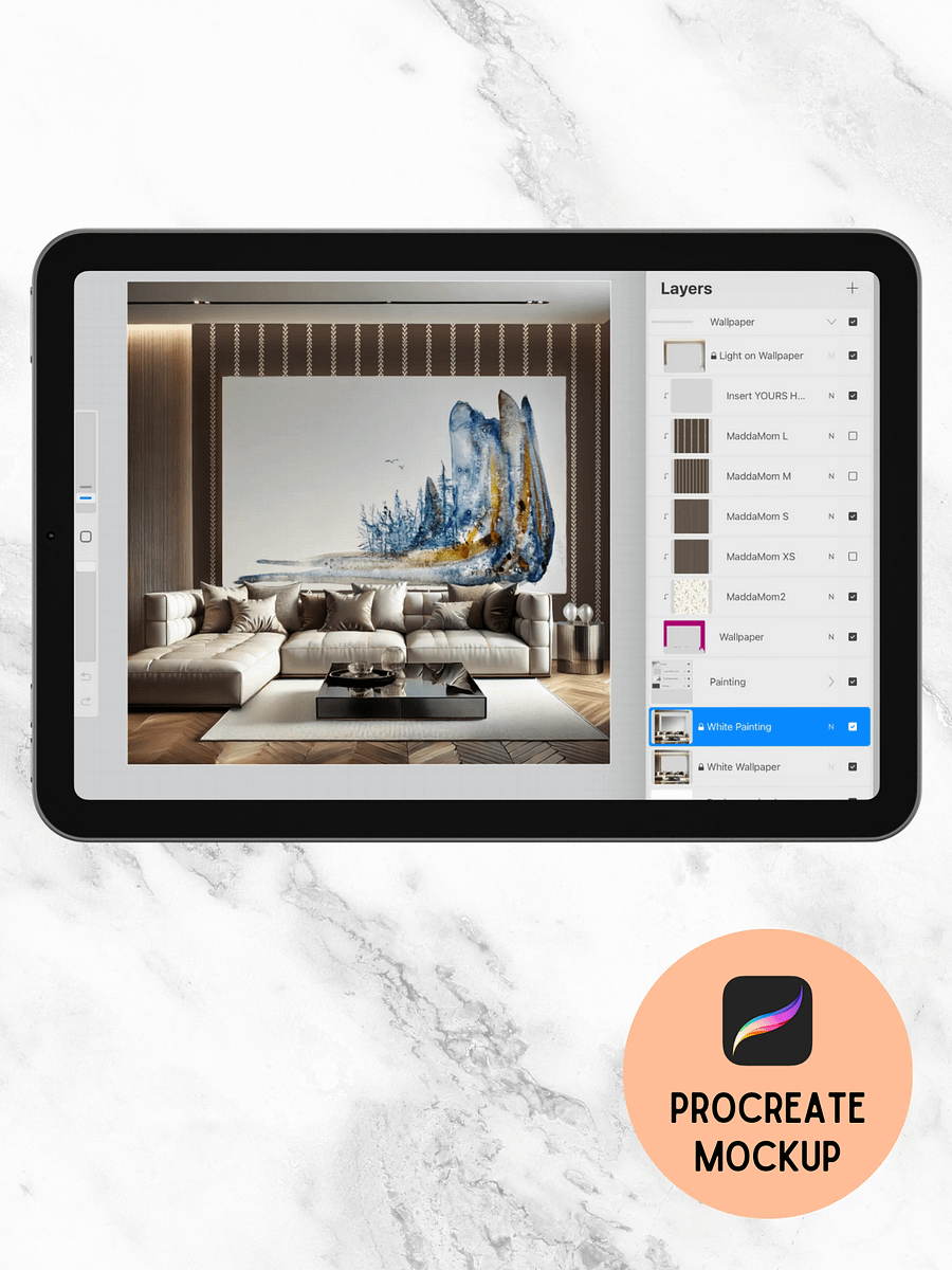 Procreate Mockup – Elegant Living Room Scene for Wallpaper & Art Prints + Business Guide |MaddaMom 250201) product image (5)