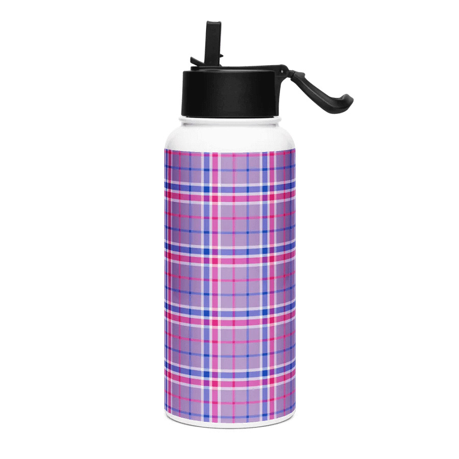 Lavender, Magenta, and Blue Plaid Water Bottle product image (2)