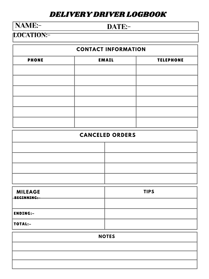 Delivery Driver Logbook Driver Daily Log Delivery Route Logbook Driver Mileage & Delivery Log Daily Delivery Record Book product image (1)