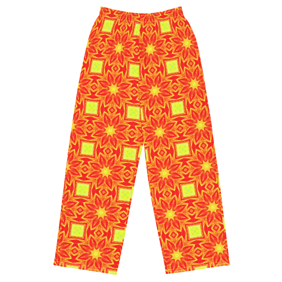 Abstract Repeating Orange Flower Unisex Wide Leg Trousers product image (4)