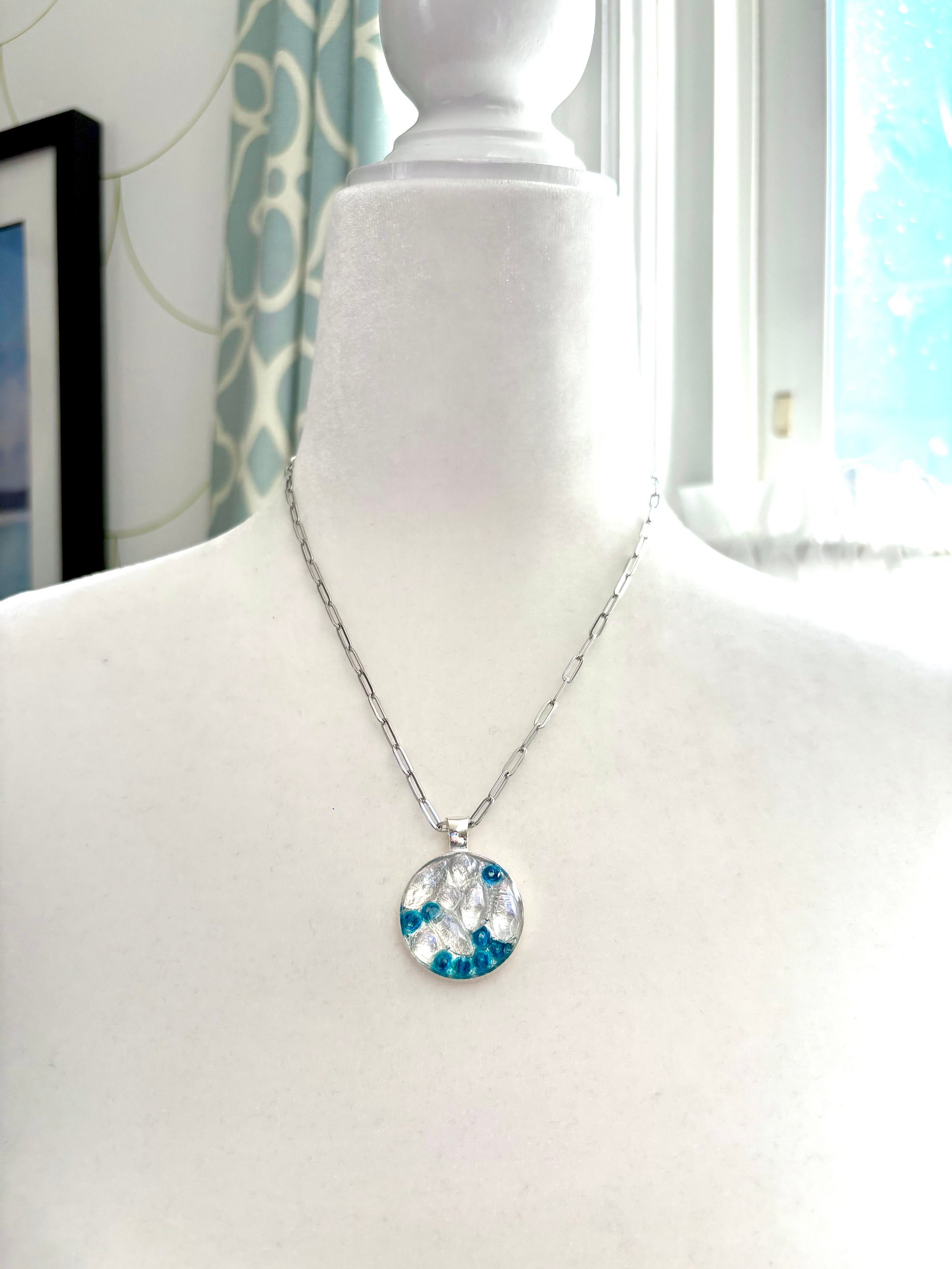 MFD-00293 | Frosted Window Pendant Necklace | Dark Blue | Stainless Steel Paperclip Chain | Handmade Jewelry by Monique Faella Designs™ product image (3)