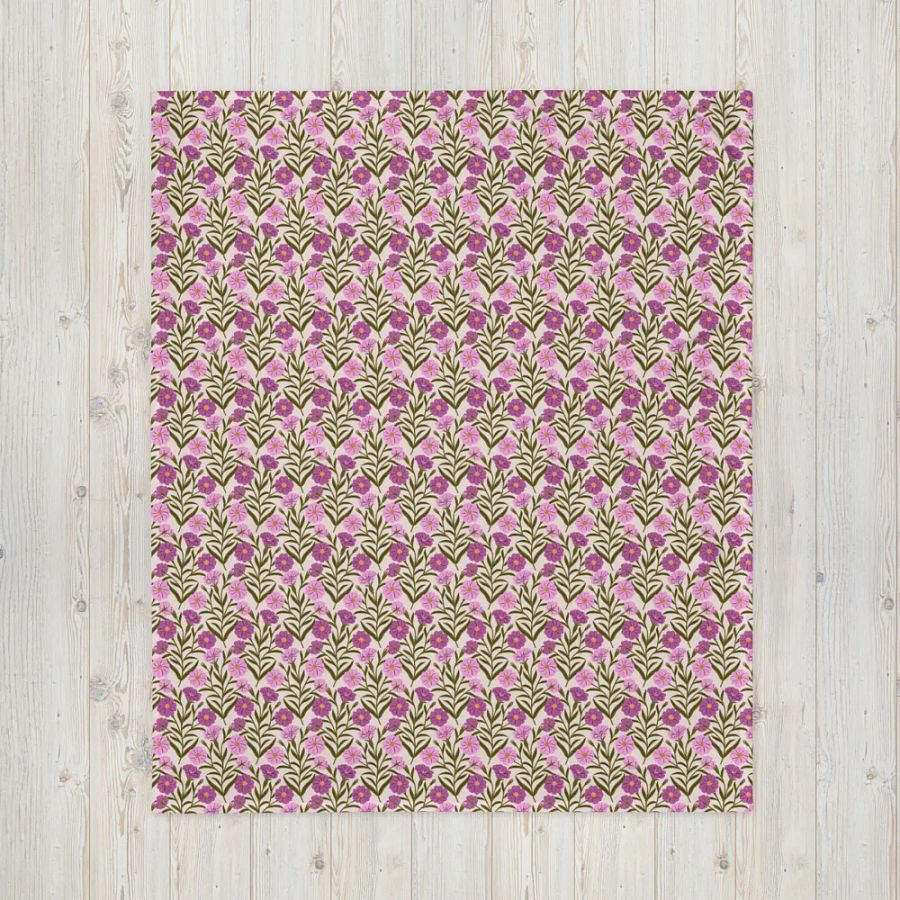 Corncockle Bouquet - Pink and Forest Green - Throw Blanket product image (4)