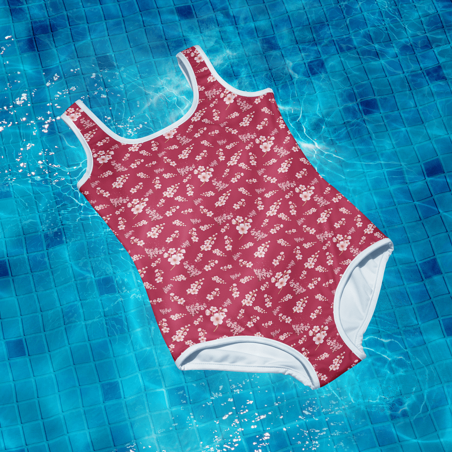 Cherry Blossoms on Magenta Youth One-Piece Swimsuit product image (10)