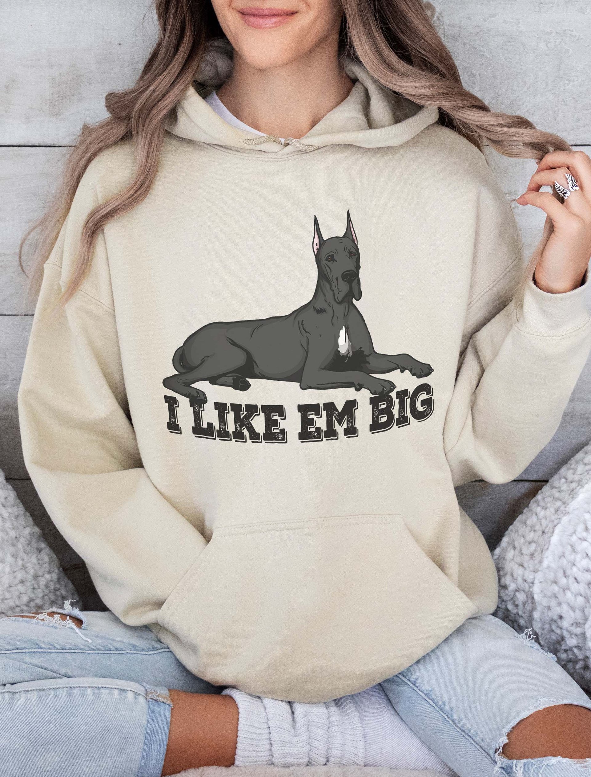 I Like Em Big Hooded Sweatshirt of a Great Dane(Black - Cropped Ears) | Funny Hoodie for Great Dane Paw-rents product image (19)