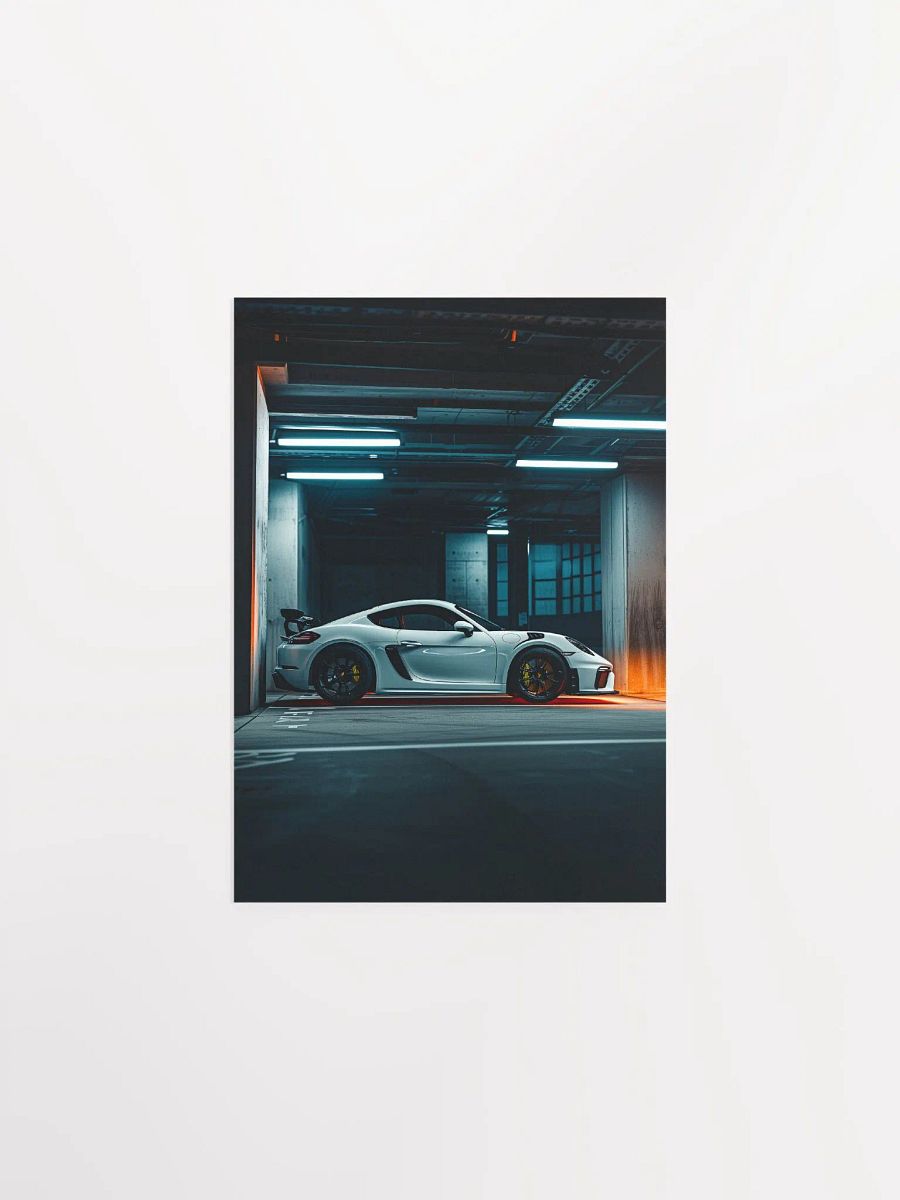 Porsche Cayman parked in underground parking by night (Poster) product image (7)