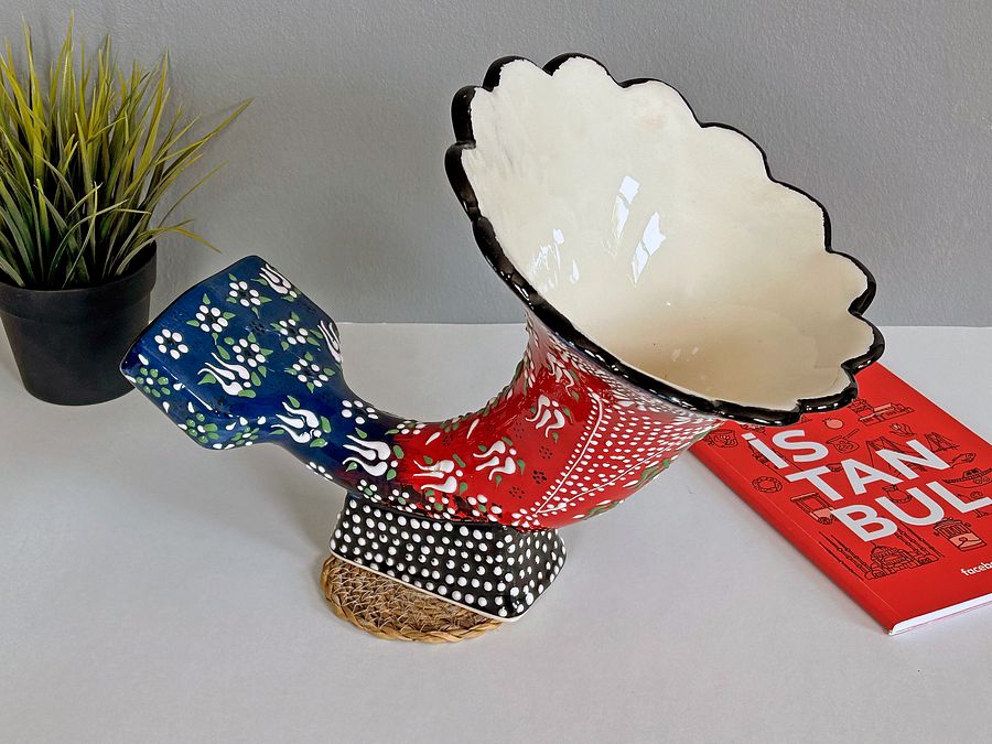 Gramophone Phone Speaker (red-blue), Ceramic Gramophone, Audio iPhone Dock Speaker — handmade pottery, handmade ceramic, home decor, handmade gift product image (5)