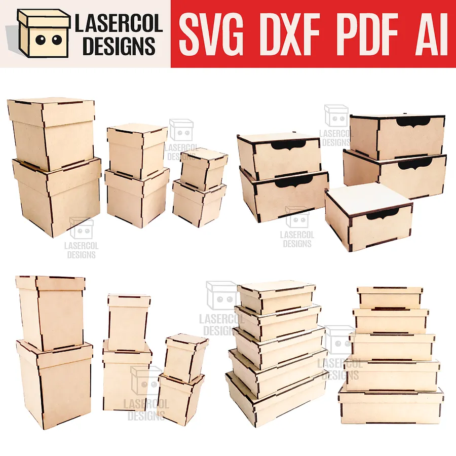 Boxes Bundle (Set 1-2-3-4) - Laser Cut Files product image (1)